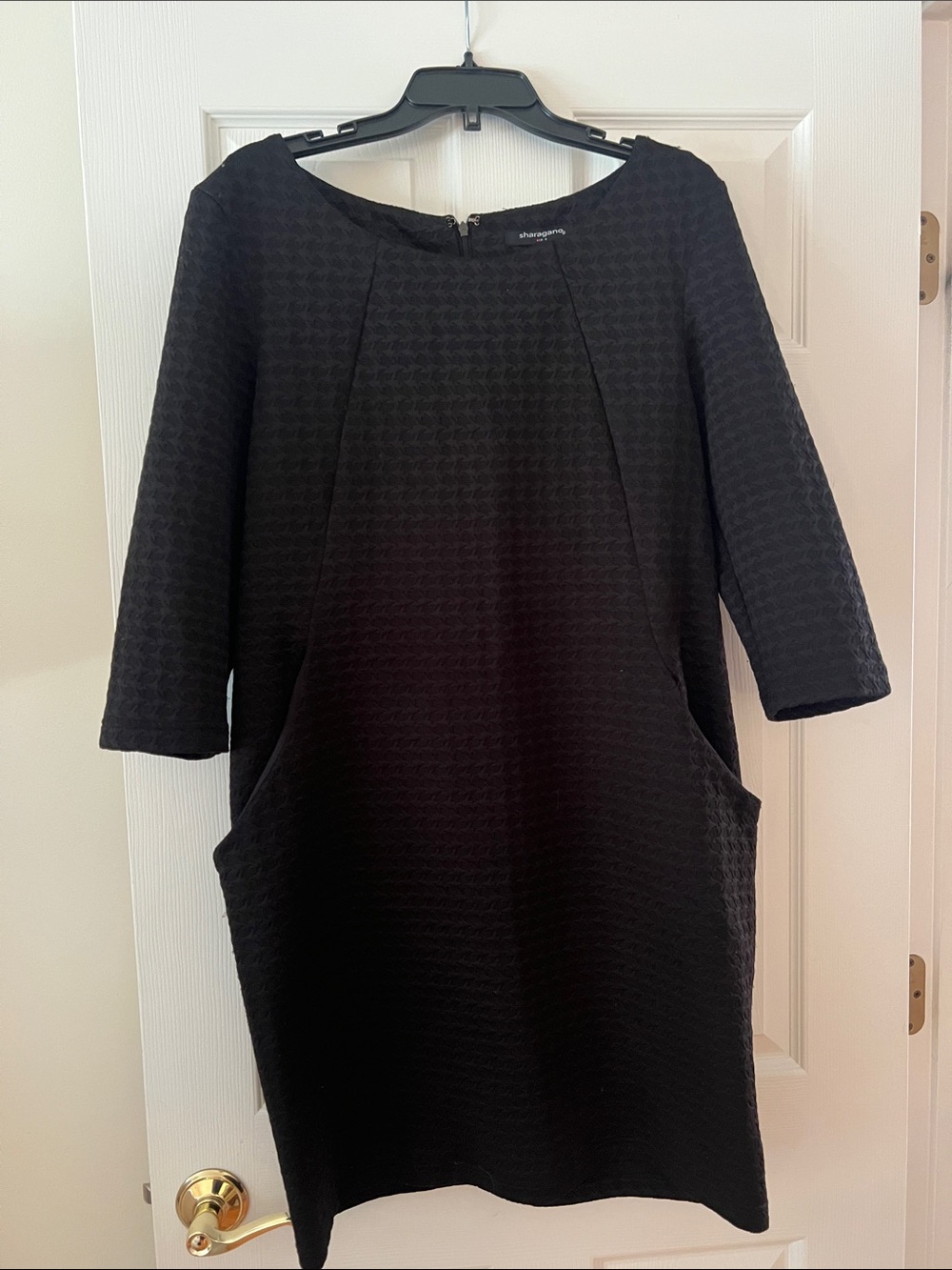 Textured Black Shift Dress with Pockets - Unbranded